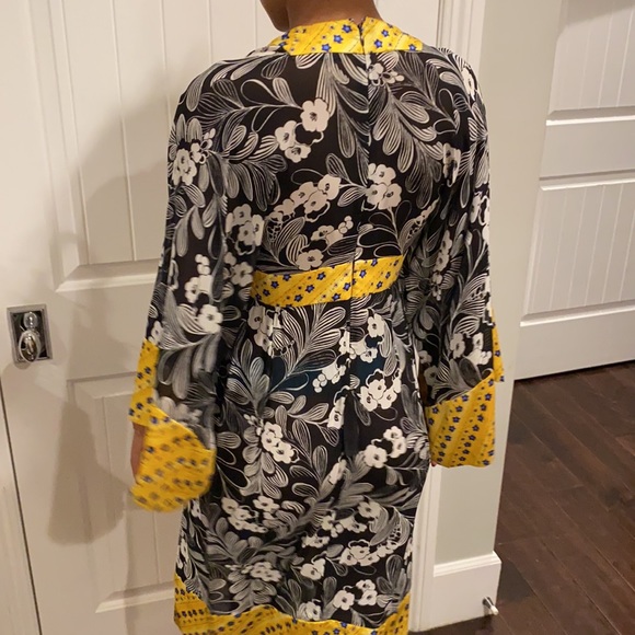 Designer Duro Olowu kimono yellow black print mix dress classic Duro rare dress - Picture 5 of 6